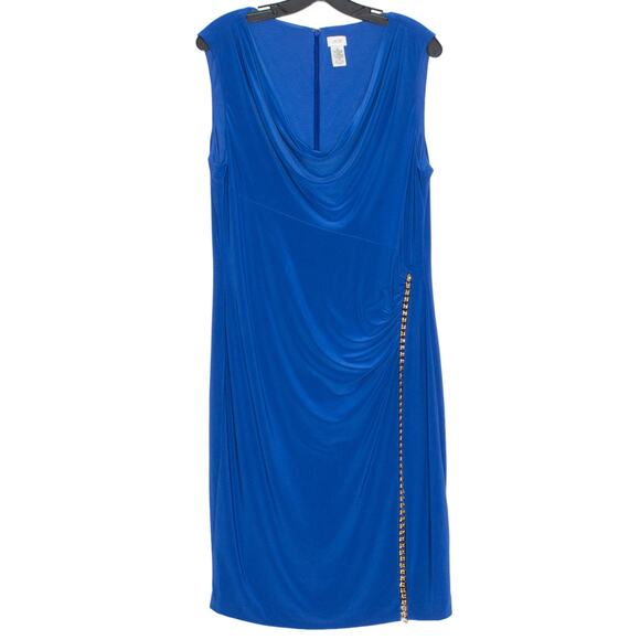 Cache Womens Dress Sheath Sleeveless Cowl Neck Chain Formal Knee Blue Size XL IU - Picture 1 of 5